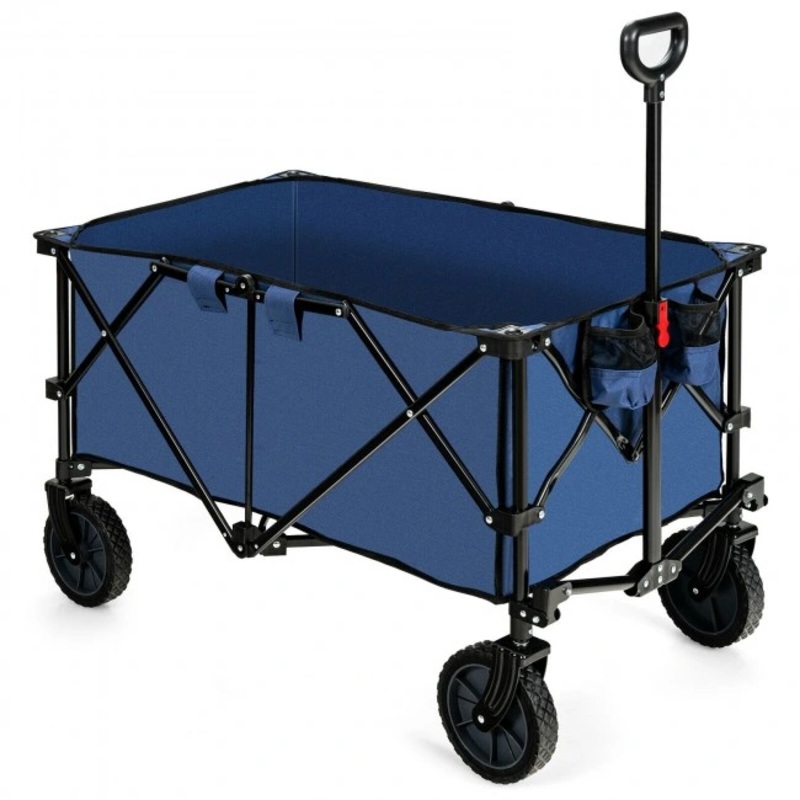 Outdoor Folding Wagon Cart with Adjustable Handle and Universal Wheels, Navy 11 x 9.5 x 24.5