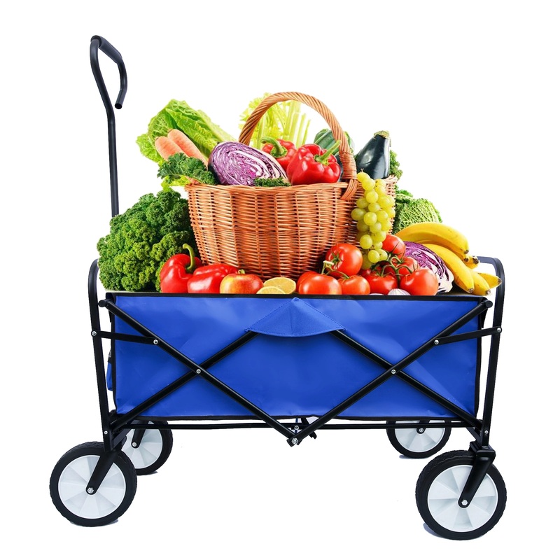 Outdoor Folding Wagon Garden , Large Capacity Folding Wagon Garden Shopping Beach Cart ,Heavy Duty Foldable Cart, for Outdoor Activities, Beaches, Parks, Camping, Blue 40.5L X 21.26D X 46.46H