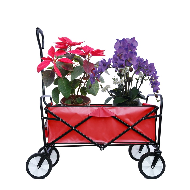 Outdoor Folding Wagon Garden , Large Capacity Folding Wagon Garden Shopping Beach Cart, Red 40.5L X 21.26D X 46.46H