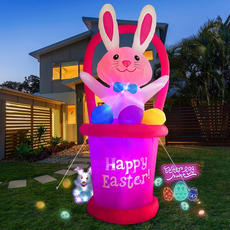 OuToorDoor Easter Decorations Inflatable Easter Bunny  7Ft Built-in Led Easter