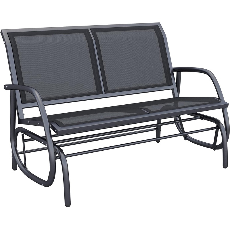 Outsunny 2-Person Outdoor Glider Bench, Patio Double Swing Rocking Chair Loveseat w/Powder Coated Steel Frame for Backyard Garden Porch, Black