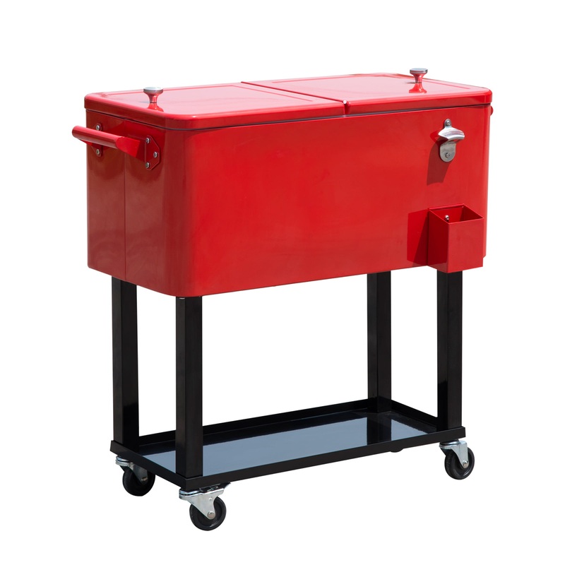 Outsunny 80 QT Rolling Ice Chest Portable Patio Party Drink Cooler Cart  Red, Steel, Outdoor