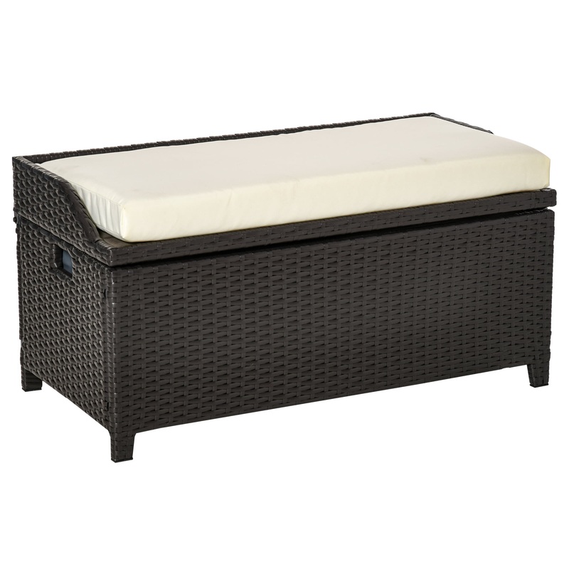 Outsunny PE Rattan Patio Storage Bench w/ Interior Waterproof Cloth Bag, Brown