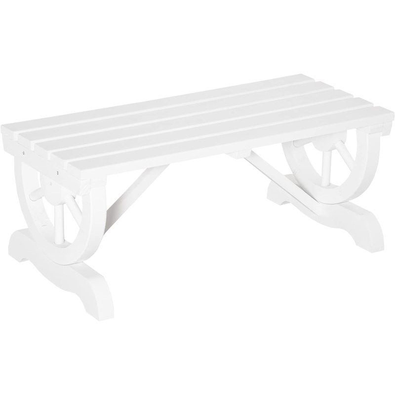 Outsunny Wooden Wagon Wheel Bench, Rustic Outdoor Patio Furniture, 2-Person Seat Bench for Backyard, Patio, Garden, 38.5 x 19.75 x 15.5, Carbonized