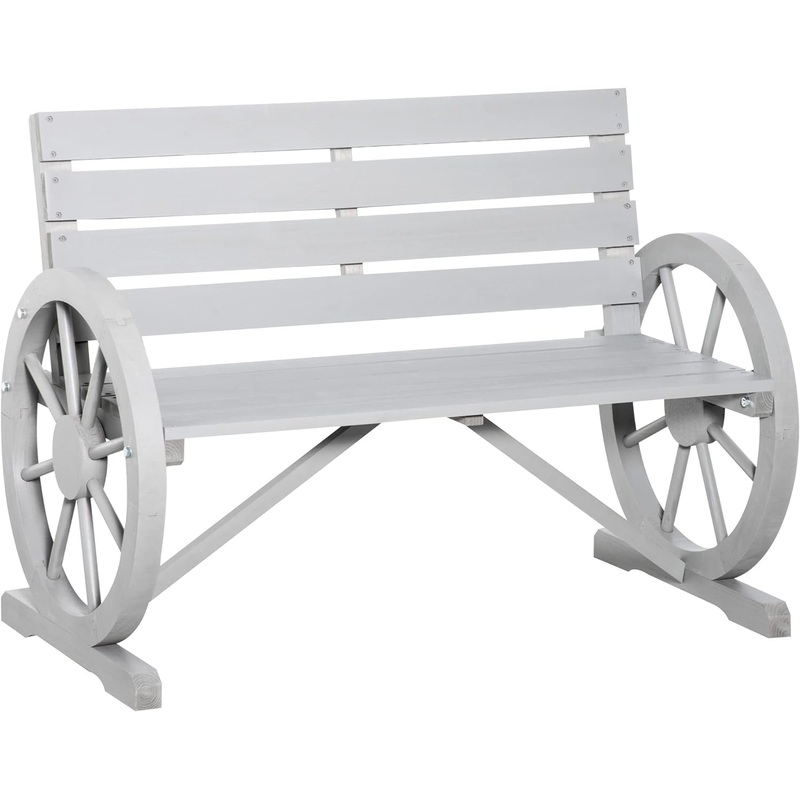 Outsunny Wooden Wagon Wheel Bench, Rustic Outdoor Patio Furniture, 2-Person Seat Bench for Backyard, Patio, Garden, 41.5 x 23.25 x 29.5, Brown