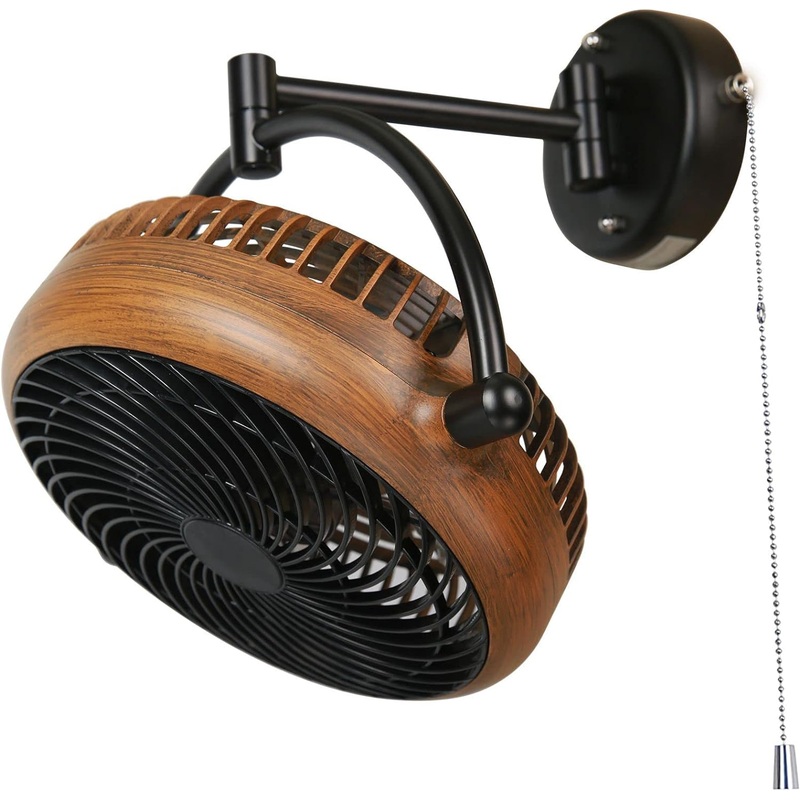 Parrot Uncle Wall Mount Fans 10 Inch Indoor Ceiling Fan with Plug in Cord Wall-mounted Fan with Folding Arm, AC Motor, Walnut Color