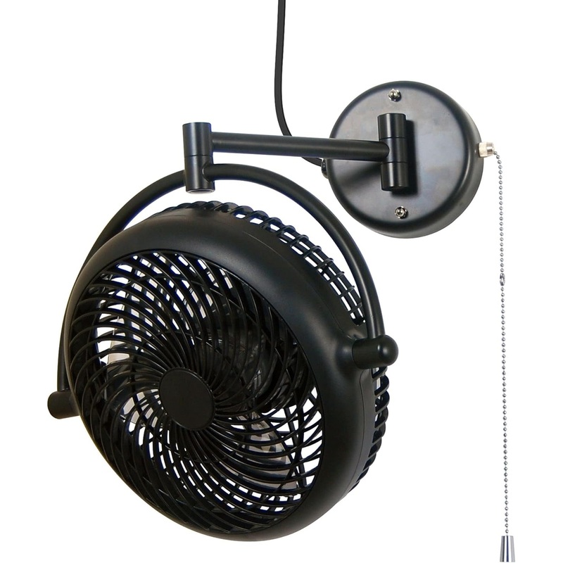 Parrot Uncle Wall Mount Fans Black Pull in Ceiling Fan with Folding Arm Cord with Plug, 10 Inch