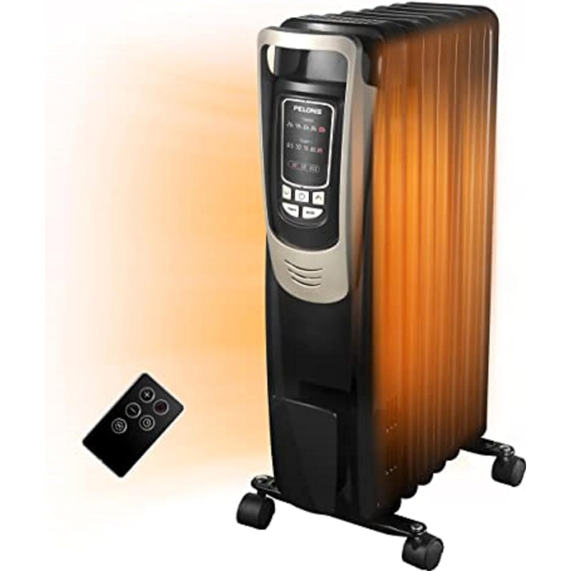 PELONIS Oil Filled Radiator Heater Luxurious Champagne Portable Space Heater with Programmable Thermostat, 10H Timer, Remote Control, Tip Over&Overheating Functions, Quiet Heater for Home Office