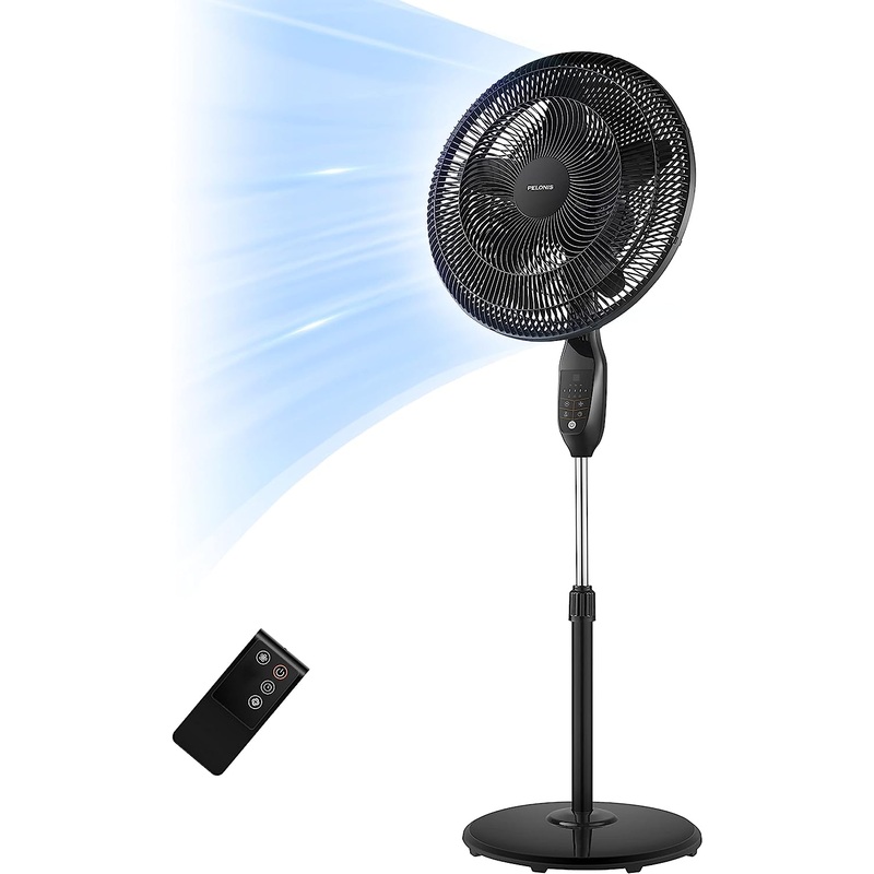 PELONIS PFS45A5BBB 18 inch 5-Blade Oscillating, Adjustable Standing Pedestal Remote, LED Display, 5 Speed Setting and 7-Hour Timer Fan, Black