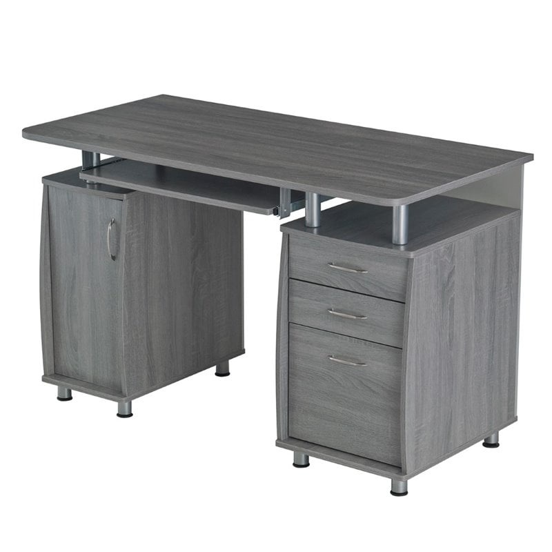 Pemberly Row 48W Wood Computer Desk with Storage in Gray