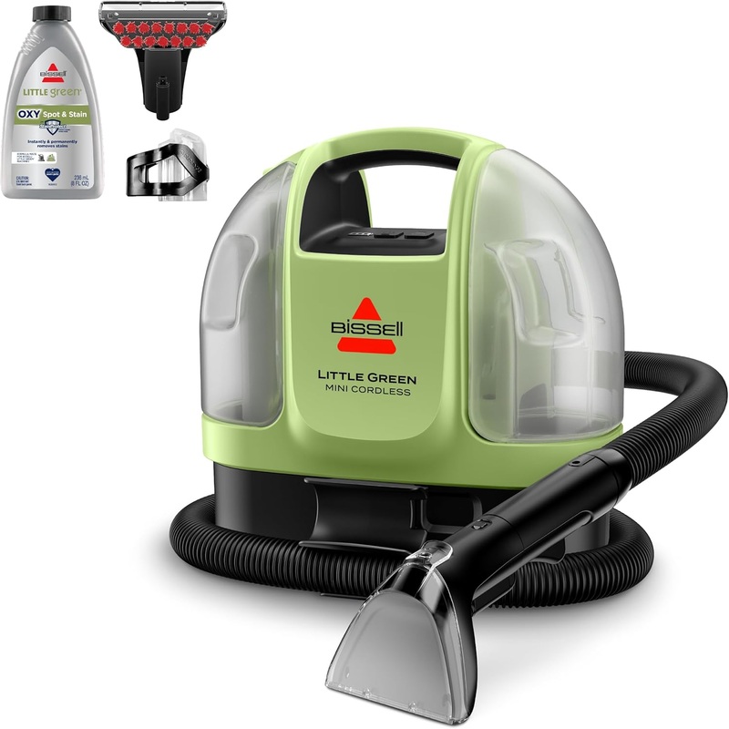 BISSELL Little Green Mini Cordless Portable Carpet and Upholstery Deep Cleaner, Car/Auto Detailer, with HydroRinse Self-Cleaning Tool and 4 Tough Stain Tool, 4015