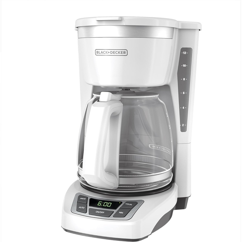 BLACK+DECKER 12-Cup Digital Coffee Maker, CM1160W, Programmable, Washable Basket Filter, Sneak-A-Cup, Auto Brew, Water Window, Keep Hot Plate, White