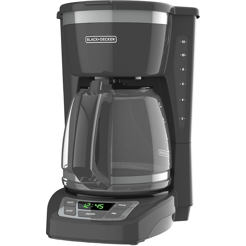 BLACK+DECKER 12-Cup Digital Coffee Maker, CM1165GY, Programmable, Washable Basket Filter, Sneak-A-Cup, Auto Brew, Water Window, Keep Hot Plate, Grey