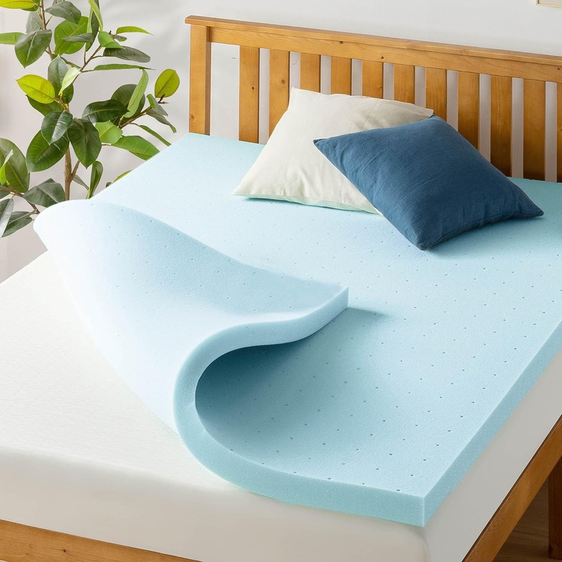 Best Price Mattress 2.5 Inch Ventilated Memory Foam Mattress Topper, Cooling Gel Infusion, CertiPUR-US Certified, Queen Blue