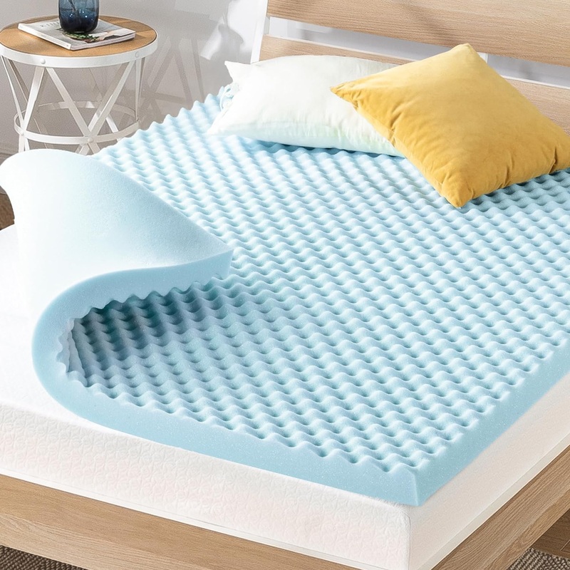Best Price Mattress 3 Inch Egg Crate Memory Foam, Cooling Gel Infusion, King Mattress Topper, Blue (ECMF-GM3K)