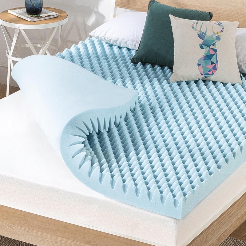 Best Price Mattress 4 Inch Egg Crate Memory Foam Mattress Topper with Cooling Gel Infusion, CertiPUR-US Certified, TwinXL Light Blue
