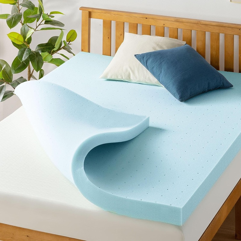 Best Price Mattress 4 Inch Ventilated Memory Foam Mattress Topper, Cooling Gel Infusion, CertiPUR-US Certified, King Blue