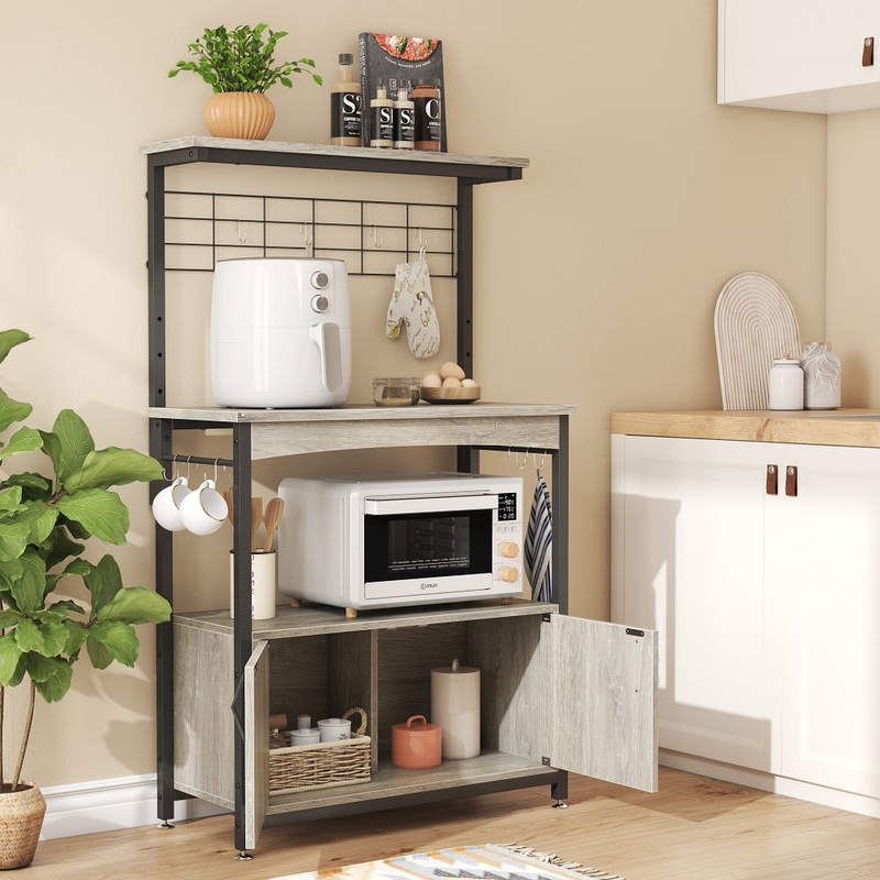 Bestier 3-Tier Kitchen Bakers Rack Microwave Oven Stand with Storage Cabinet Grey