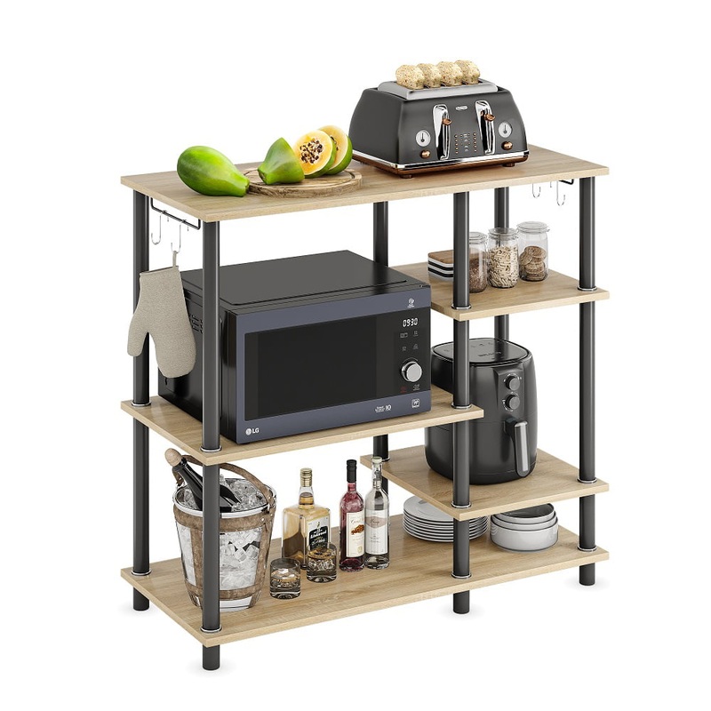 Bestier 5 Tier Kitchen Bakers Rack Microwave Oven Stand in Oak