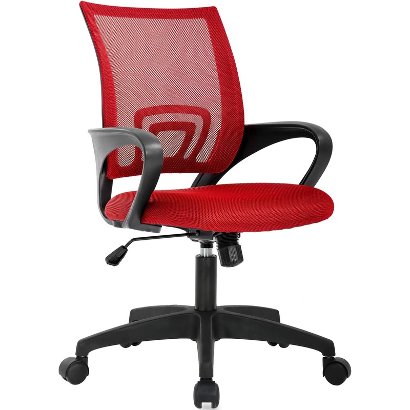 BestOffice Home Mesh Office Chair Ergonomic Desk Chair Mid Back Computer Chair Task Rolling Swivel Chair with Lumbar Support Arms Modern Executive Adjustable Chair for Girl Adults Women(Red)