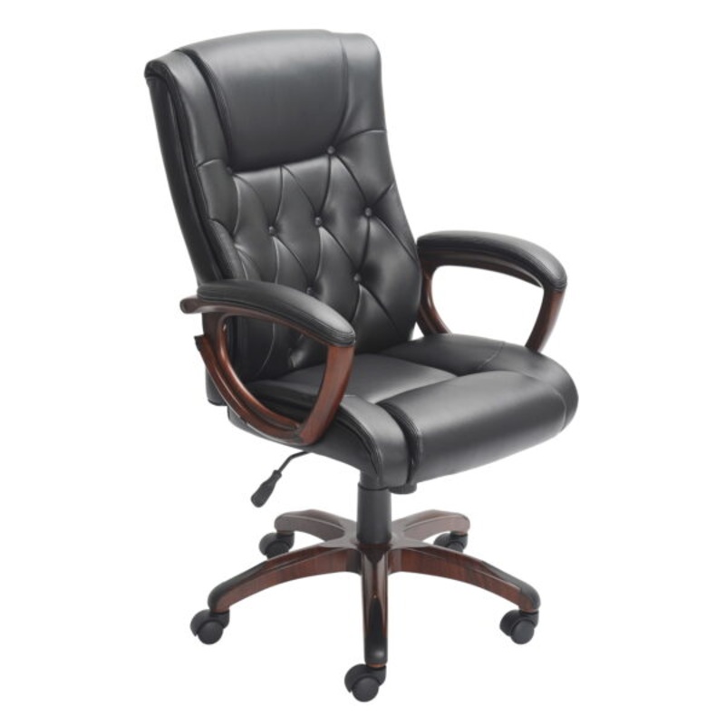 Better Homes and Gardens Executive, Mid-Back Managers Office Chair with Arms, Black Bonded Leather, Black