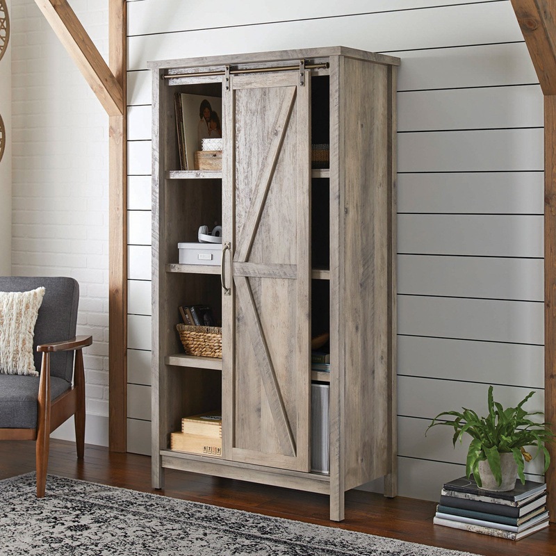 Better Homes & Gardens 66 Modern Farmhouse Bookcase Storage Cabinet, Rustic Gray Finish