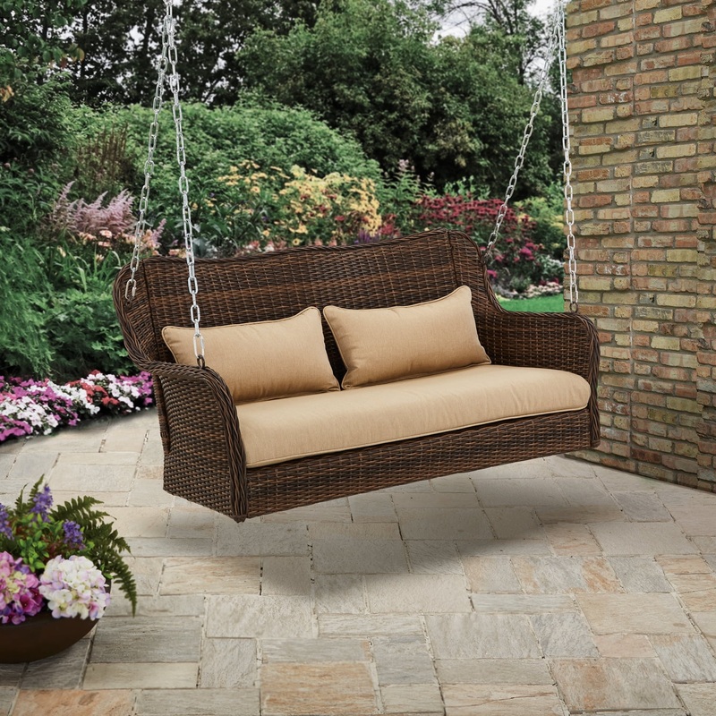 Better Homes & Gardens Camrose Farmhouse 2 Person Wicker Porch Swing  Dark Brown