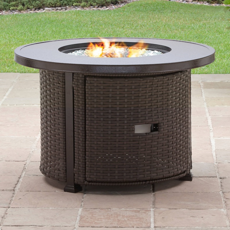 Better Homes & Gardens Colebrooke 37 Round 50,000 BTU Propane Gas Fire Pit Table with Glass Beads, Metal Lid and Protective Cover