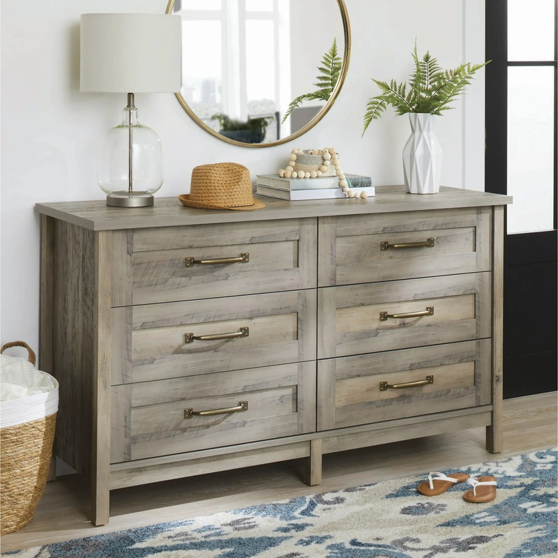 Better Homes & Gardens Modern Farmhouse 6  Drawer Dresser, Rustic Gray Finish