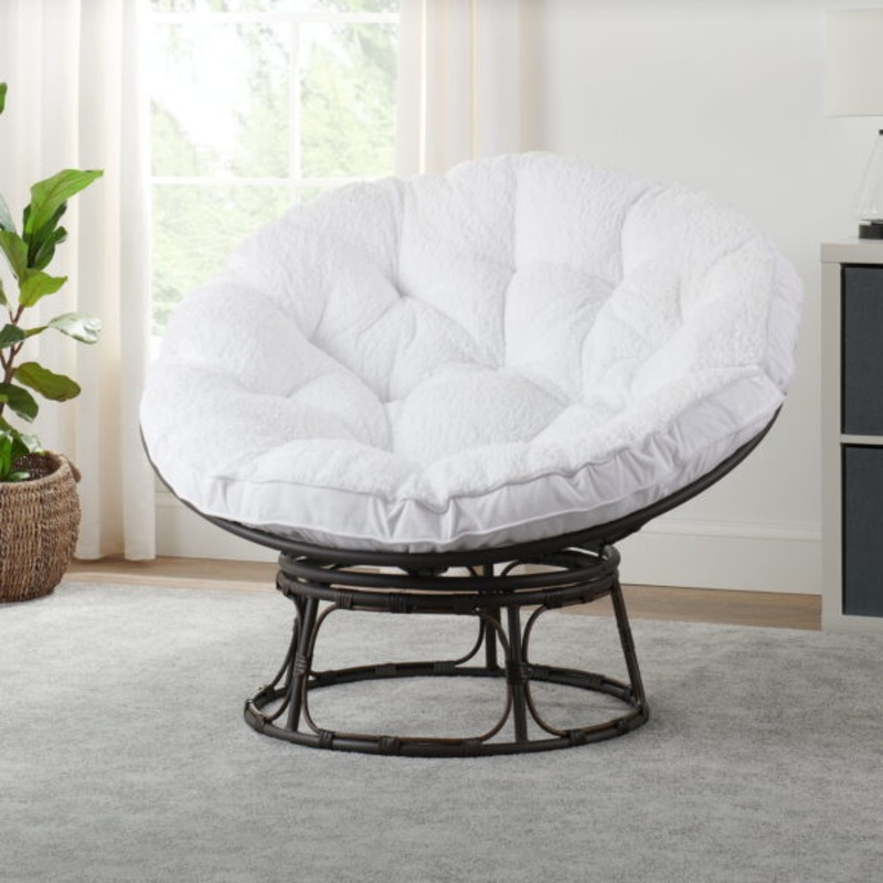 Better Homes & Gardens Papasan Chair 46 Wide, White Sherpa