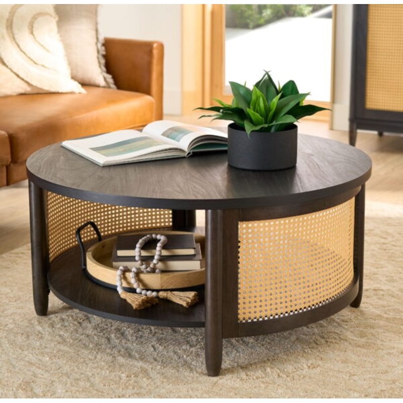Better Homes & Gardens Springwood Caning Coffee Table, Charcoal Finish