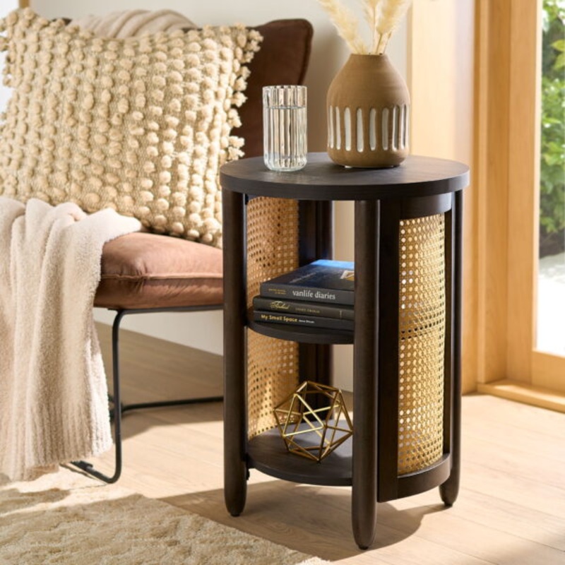 Better Homes & Gardens Springwood Caning Side Table, Charcoal Finish