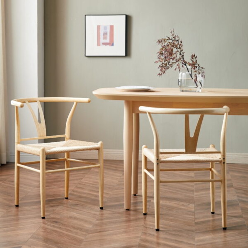 Better Homes & Gardens Springwood Wishbone Chair 2 Pack,  Metal Base with Light Natural Color Finish