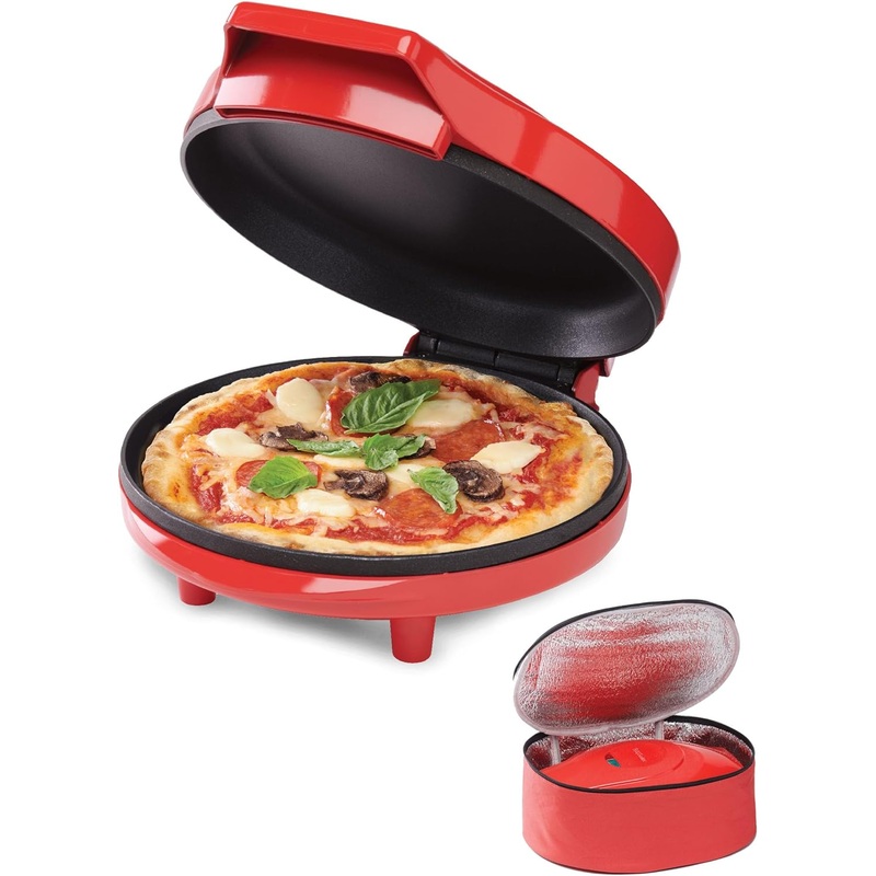Betty Crocker 8 Travel Pizza Maker Plus, Indoor Electric Grill With Insulated Travel Bag, Nonstick Pan for Pizzas, Quesadillas, Nachos and more, Pizza Machine for Delicious Meals and Snacks, Red