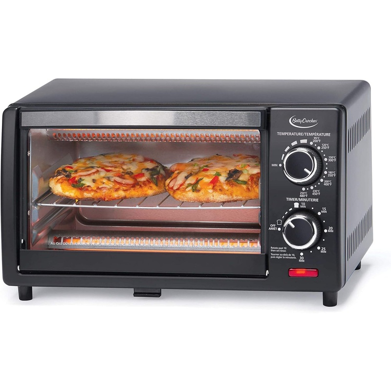 Betty Crocker Compact Toaster Oven, Pizza Oven with Toast & Bake, 2 Slice Toaster with Top & Bottom Heaters, Kitchen Countertop Oven