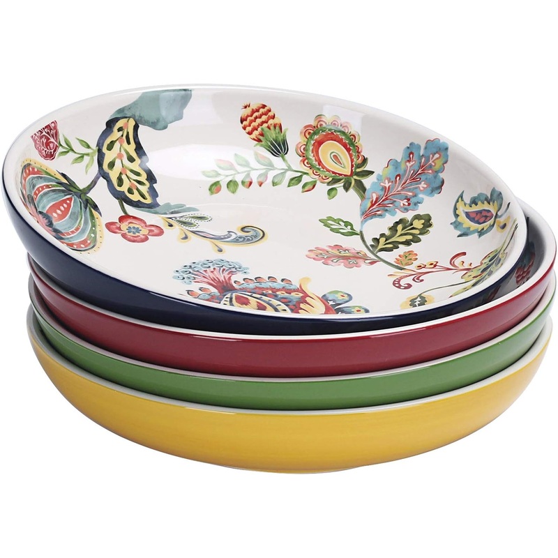 Bico Protea Cynaroides Ceramic 35oz Dinner Bowls, Set of 4, for Pasta, Salad, Cereal, Soup & Microwave & Dishwasher Safe