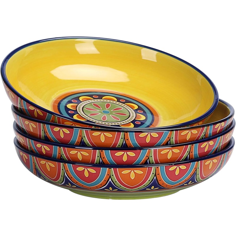 Bico Tunisian Ceramic 35oz Dinner Bowls, Set of 4, for Pasta, Salad, Cereal, Soup & Microwave & Dishwasher Safe