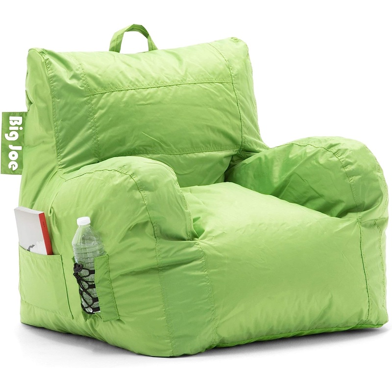 Big Joe Dorm Bean Bag Chair with Drink Holder and Pocket, Spicy Lime Smartmax, Durable Polyester Nylon Blend, 3 feet