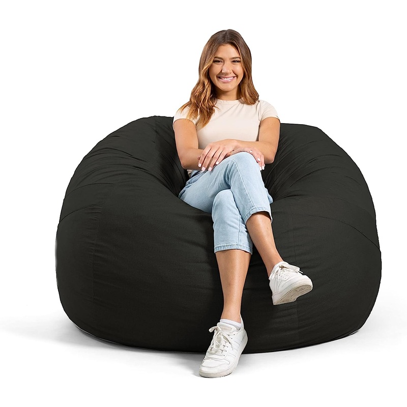 Big Joe Fuf Large Foam Filled Bean Bag Chair with Removable Cover, Black Lenox, Durable Woven Polyester, 4 feet Big