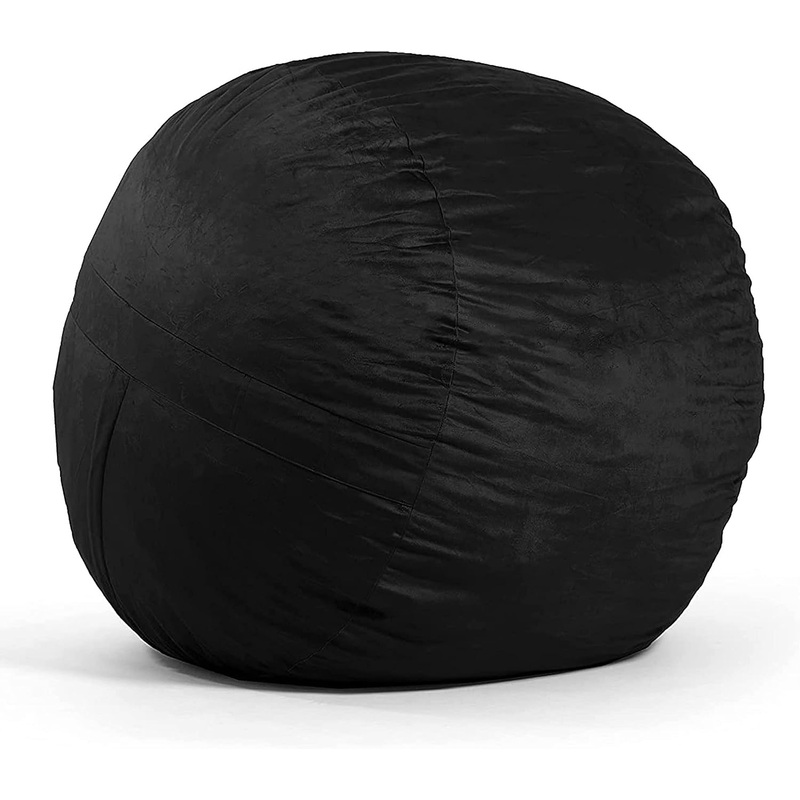 Big Joe Fuf Large Foam Filled Bean Bag Chair with Removable Cover, Black Plush, Soft Polyester, 4 feet Big