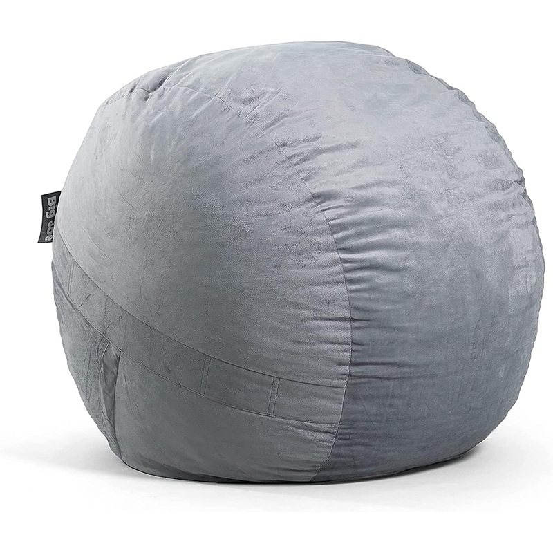 Big Joe Fuf Large Foam Filled Bean Bag Chair with Removable Cover, Gray Plush, Soft Polyester, 4 feet Big