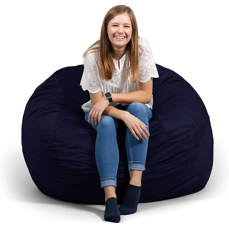 Big Joe Fuf Large Foam Filled Bean Bag Chair with Removable Cover, Midnight Plush, Soft Polyester, 4 feet Big