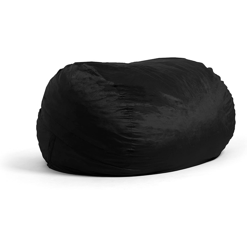 Big Joe Fuf XL Foam Filled Bean Bag Chair with Removable Cover, Black Plush, Soft Polyester, 5 feet Giant
