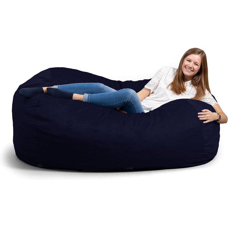 Big Joe Fuf XL Foam Filled Bean Bag Chair with Removable Cover, Midnight Plush, Soft Polyester, 5 feet Giant , Navy Plush
