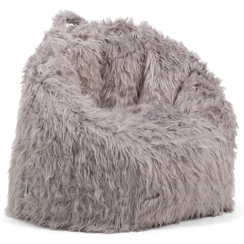 Big Joe Milano Bean Bag Chair, Gray Shag Fur, Soft Faux Fur, 2.5 feet