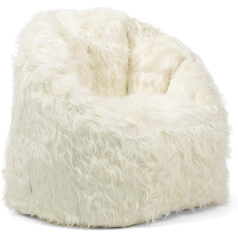 Big Joe Milano Bean Bag Chair, Ivory Shag Fur, Soft Faux Fur, 2.5 feet