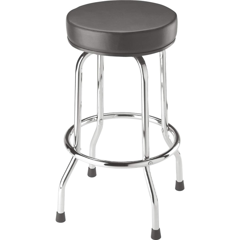 BIG RED Torin Swivel Bar Stool: Padded Garage/Shop Seat with Chrome Plated Legs, Black, 28.74 Tall, 18.5 Diameter