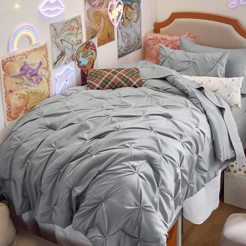 Bedsure Twin Comforter Set with Sheets  5 Pieces Twin Bedding Sets, Pinch Pleat Grey Twin Bed in a Bag with Comforter, Sheets, Pillowcase & Sham, Kids Bedding Set