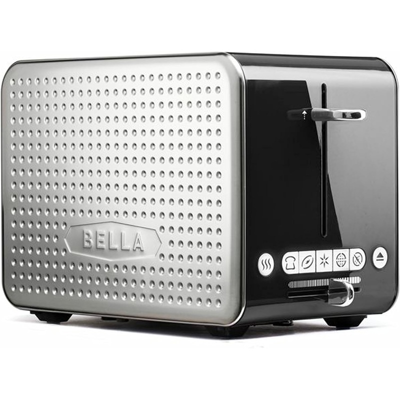 BELLA 2 Slice Toaster with Wide Slots, Touchscreen  Removable Crumb Tray, Adjustable Browning Control With Multiple Settings  Stainless Steel and Black