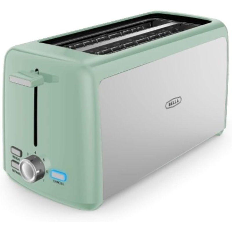 BELLA 4 Slice Toaster, Long Slot & Removable Crumb Tray, 7 Shading Options with Auto Shut Off, Cancel & Reheat Button, Toast Bread & Bagel, Aqua